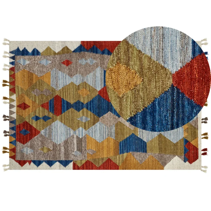 Tappeto kilim in lana multicolore a mano patchwork nappe 200 x 300 cm soggiorno camera da letto - Image 7