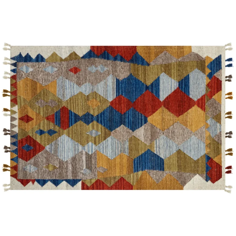 Tappeto kilim in lana multicolore a mano patchwork nappe 200 x 300 cm soggiorno camera da letto - Image 8