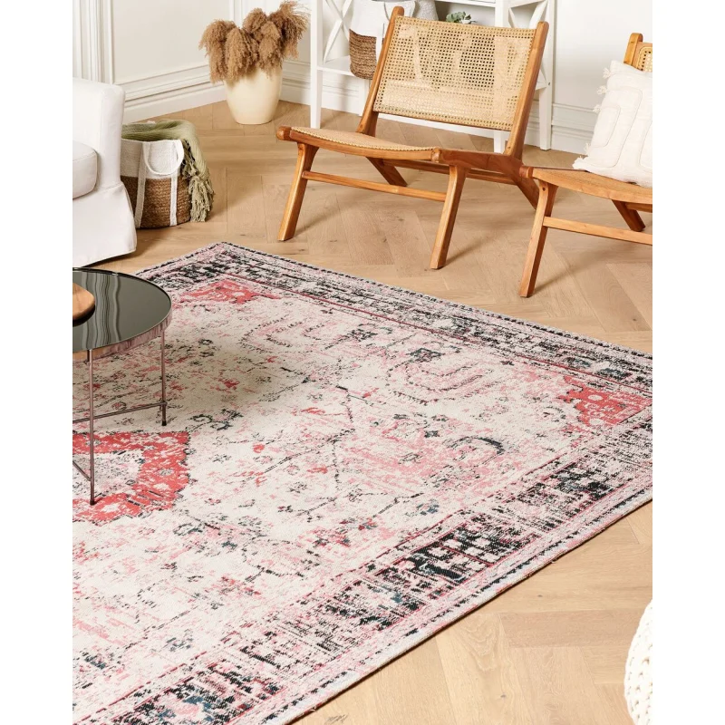 Tappeto di cotone di colore rosso beige 200 x 300 cm stile orientale soggiorno camera da letto - Image 4