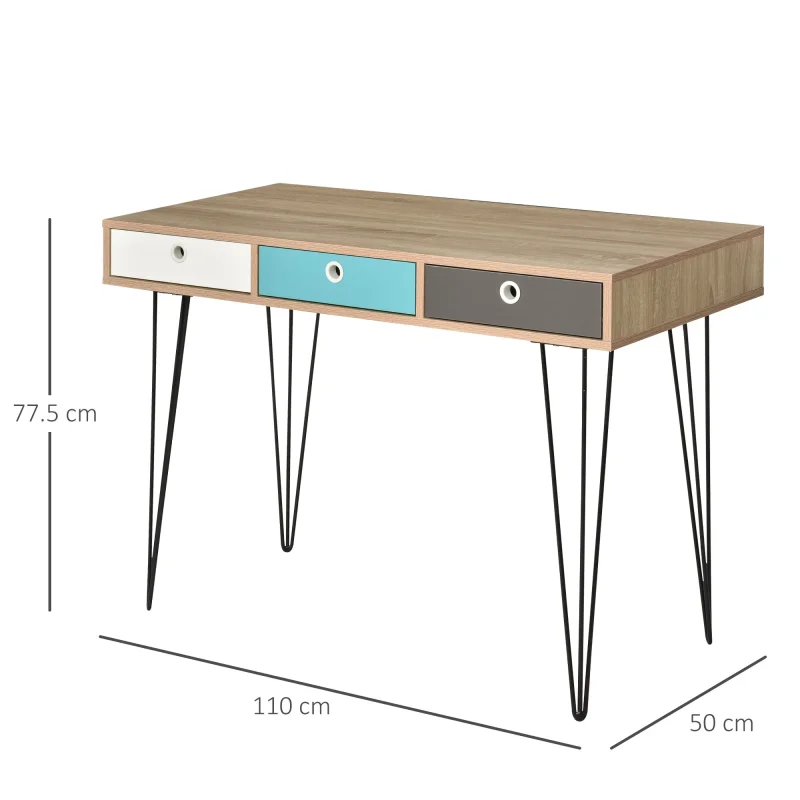 EasyComfort Scrivania Moderna con 3 Cassetti Multicolore in Legno e Metallo, Scrivania per Camera e Ufficio in Stile Nordico, 110x50x77.5cm - Image 3