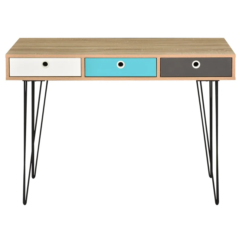 EasyComfort Scrivania Moderna con 3 Cassetti Multicolore in Legno e Metallo, Scrivania per Camera e Ufficio in Stile Nordico, 110x50x77.5cm - Image 4