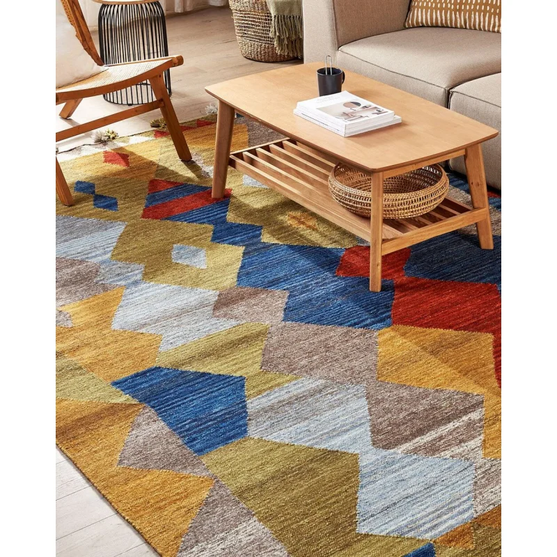 Tappeto kilim in lana multicolore a mano patchwork nappe 160 x 230 cm soggiorno camera da letto - Image 4