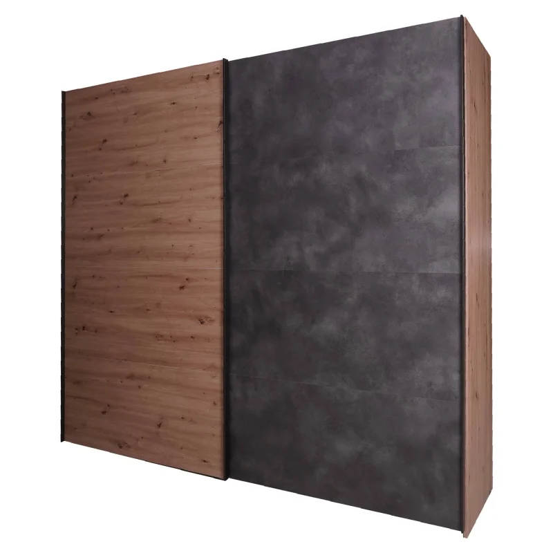 Guardaroba a 2 ante scorrevoli con barra appendiabiti, Armadio spazioso per camera da letto, Made in Italy, cm 251x60h223, colore Rovere e Antracite - Image 3