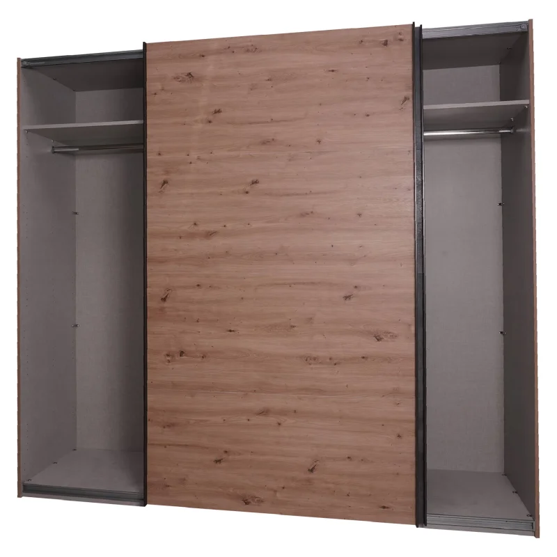 Guardaroba a 2 ante scorrevoli con barra appendiabiti, Armadio spazioso per camera da letto, Made in Italy, cm 251x60h223, colore Rovere e Antracite - Image 7