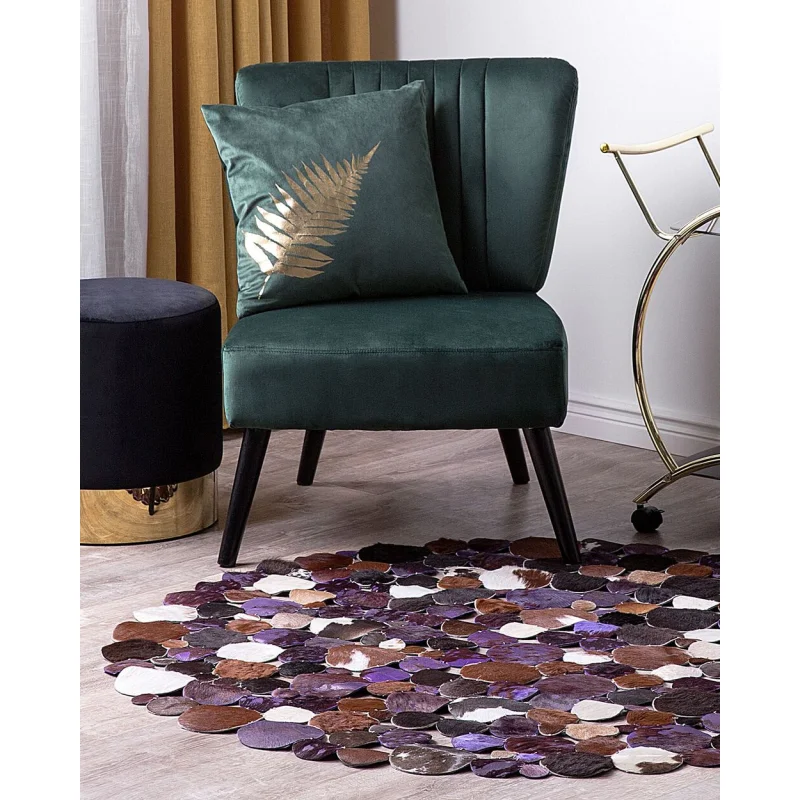 Tappeto Rotondo Multicolore Pelle Viola ⌀ 140 cm Patchwork Lavorato a Mano - Image 3