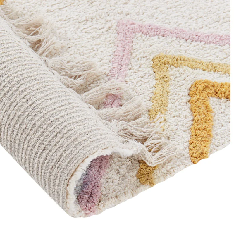 Tappeto moderno in cotone bianco sporco con motivo geometrico multicolore rettangolare 140x200 cm camera da letto soggiorno - Image 3