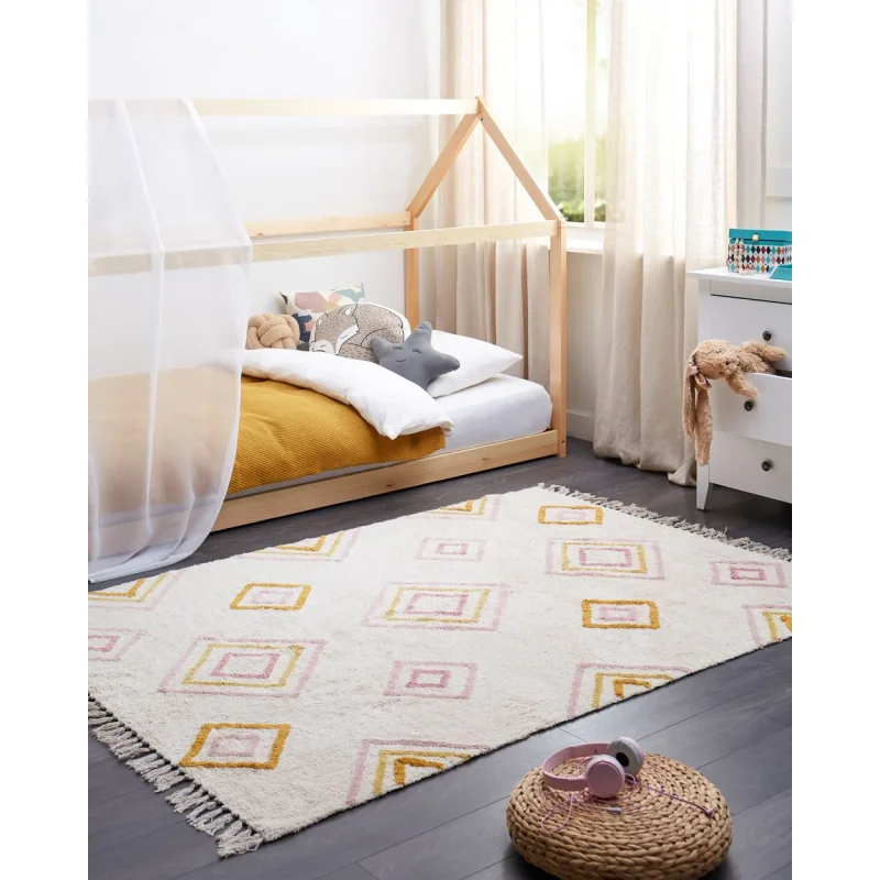 Tappeto moderno in cotone bianco sporco con motivo geometrico multicolore rettangolare 140x200 cm camera da letto soggiorno - Image 4