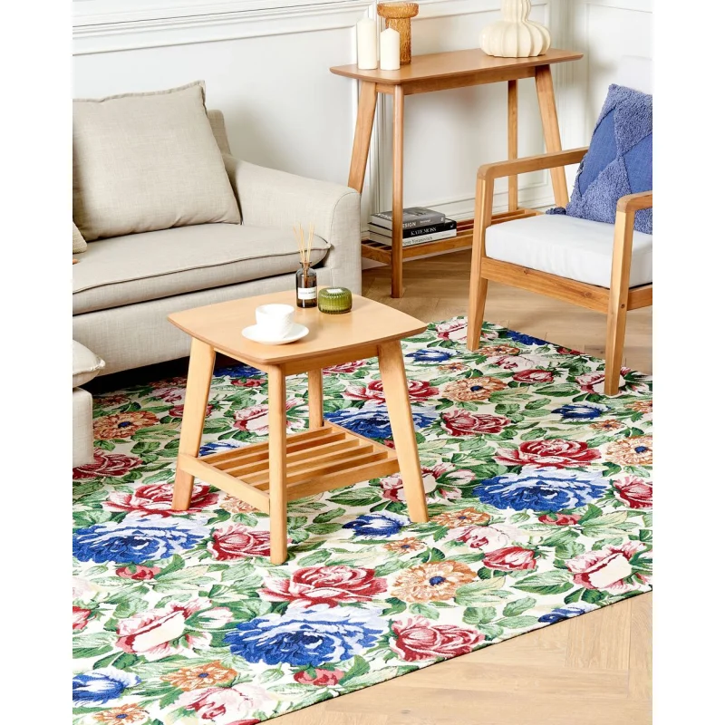 Tappeto multicolore in cotone 200 x 300 cm Motivo floreale a trama piatta Jacquard Tessuto Soggiorno Camera da letto Tradizionale Boho - Image 4