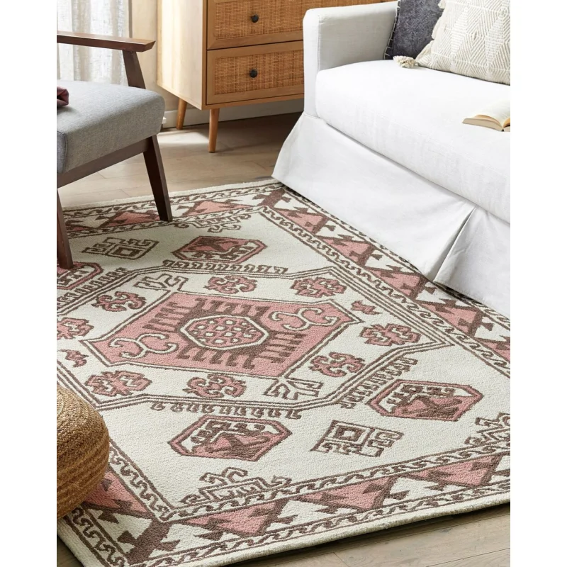 Tappeto multicolore lana 200 x 200 cm fatto a mano motivo geometrico orientale boho soggiorno camera da letto - Image 4