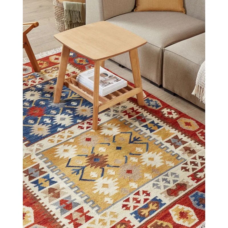 Tappeto kilim in lana multicolore fatto a mano motivo orientale 140 x 200 cm nappe soggiorno camera da letto - Image 4