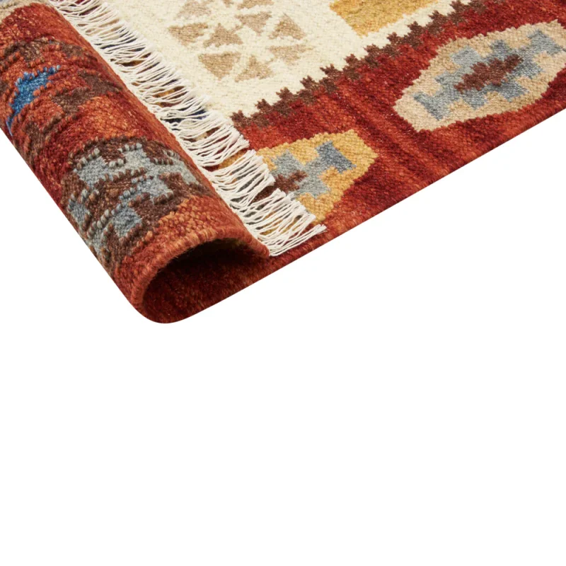Tappeto kilim in lana multicolore fatto a mano motivo orientale 140 x 200 cm nappe soggiorno camera da letto - Image 6