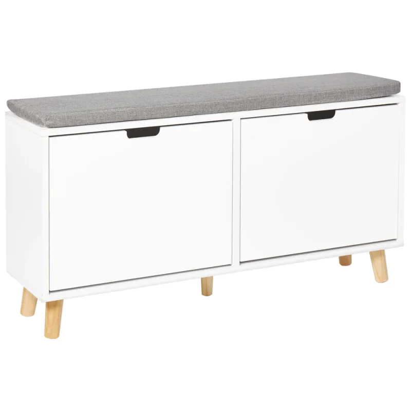 Armadietto porta scarpe in MDF bianco a 2 scomparti con cuscino in cima Design minimalista in stile scandinavo Corridoio - Image 7