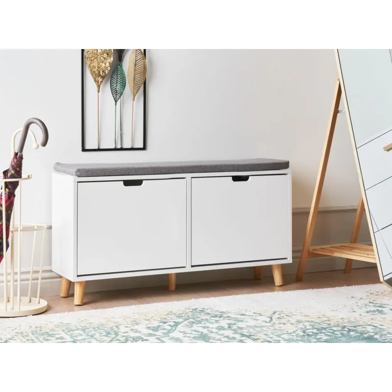 Armadietto porta scarpe in MDF bianco a 2 scomparti con cuscino in cima Design minimalista in stile scandinavo Corridoio - Image 8