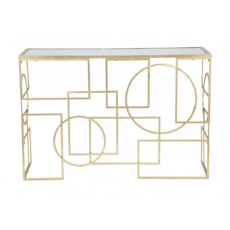 Console rettangolare, in metallo dorato, con piano in vetro specchiato, colore oro, Misure 41 x 81 x 120 cm - Image 5