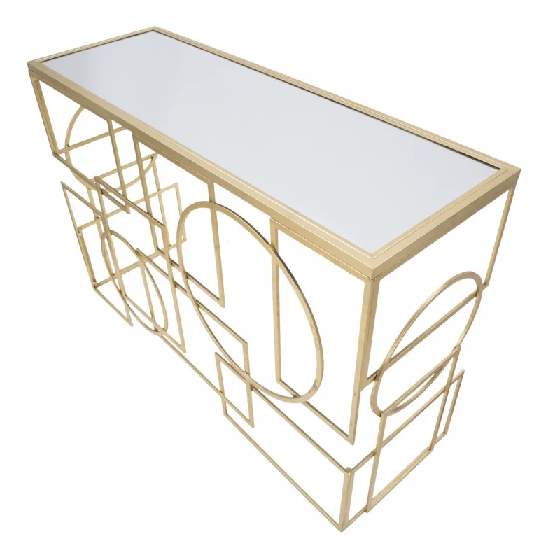 Console rettangolare, in metallo dorato, con piano in vetro specchiato, colore oro, Misure 41 x 81 x 120 cm - Image 6