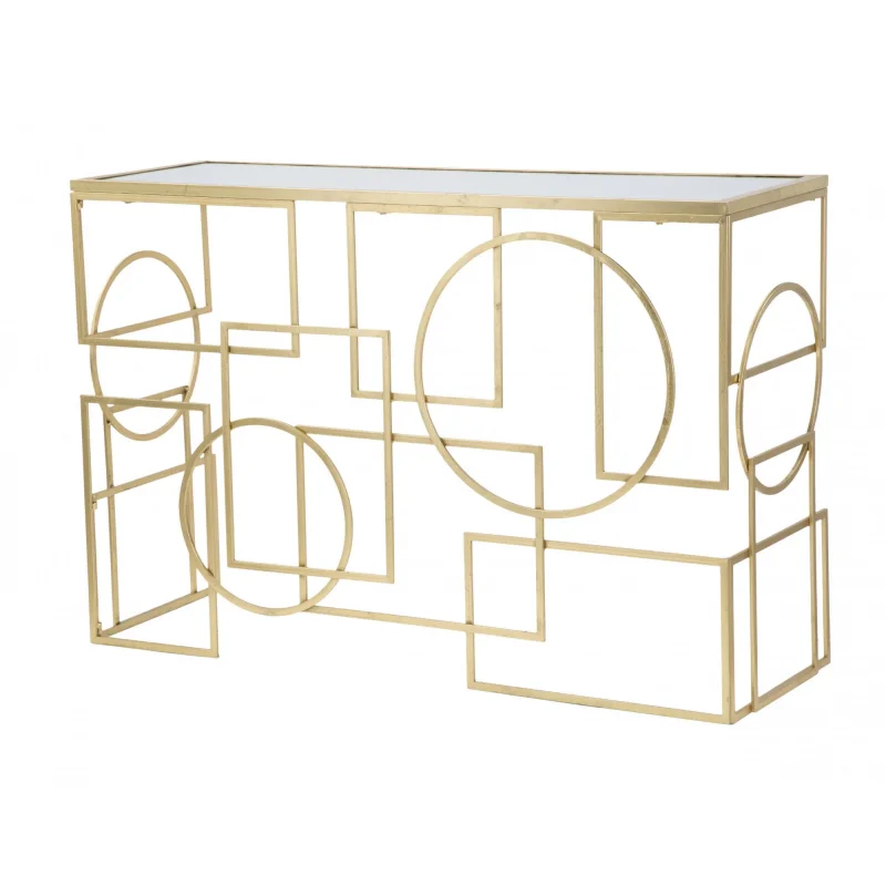 Console rettangolare, in metallo dorato, con piano in vetro specchiato, colore oro, Misure 41 x 81 x 120 cm - Image 7
