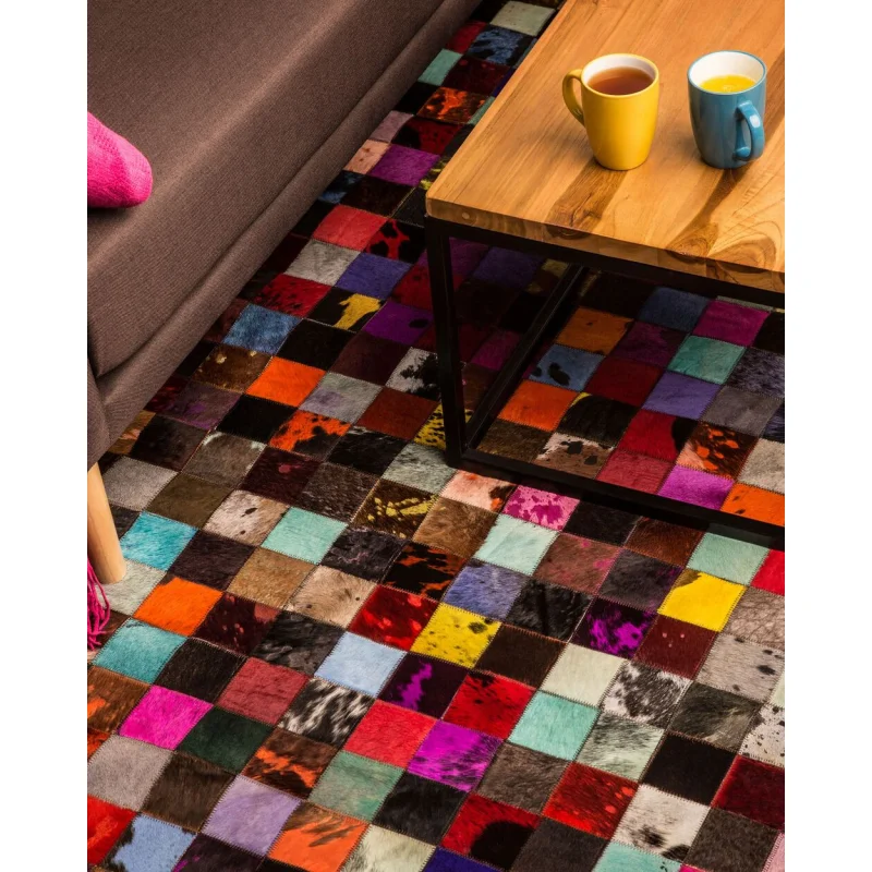 Tappeto Multicolore 200 x 300 cm Vera Pelle Bovina Patchwork Lavorato a Mano - Image 4