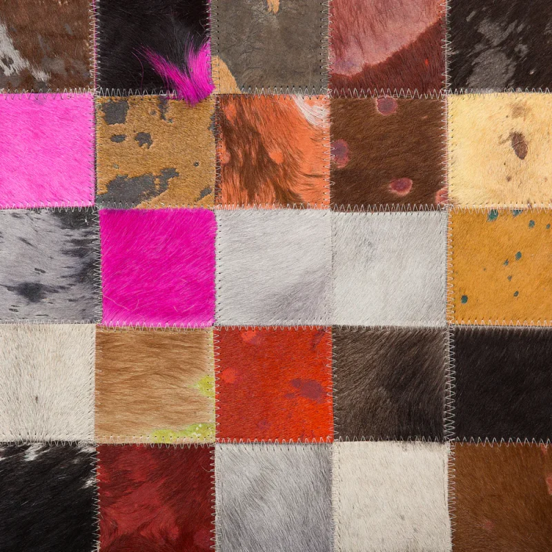 Tappeto Multicolore 200 x 200 cm Vera Pelle Bovina Patchwork Lavorato a Mano - Image 3