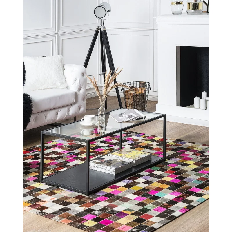 Tappeto Multicolore 200 x 200 cm Vera Pelle Bovina Patchwork Lavorato a Mano - Image 4