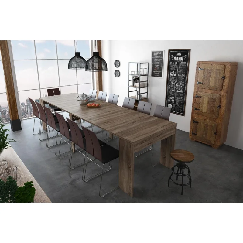 Tavolo consolle 14 posti da pranzo e soggiorno, allungabile fino a 300cm colore rovere moro, chiuso: 90x49x75cm - Image 3