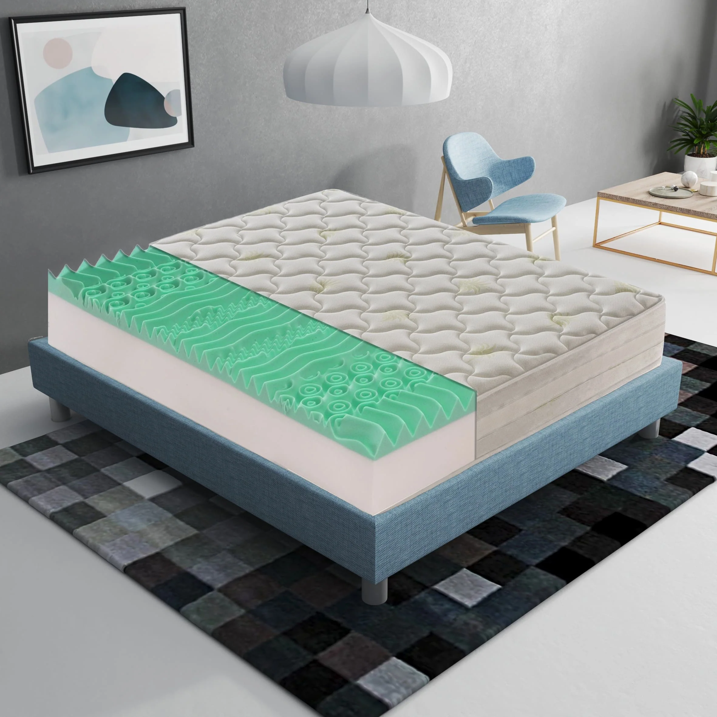 3d67444543230dff7dd264746ad64723a577a0569152e6ac02adfb4855f9a103.webp Materasso Piazza e Mezza 140x190 in Memory Foam - Alto 25 cm - 5 cm memory foam - Rivestimento Aloe Gel rinfrescante - Ortopedico - Image 1
