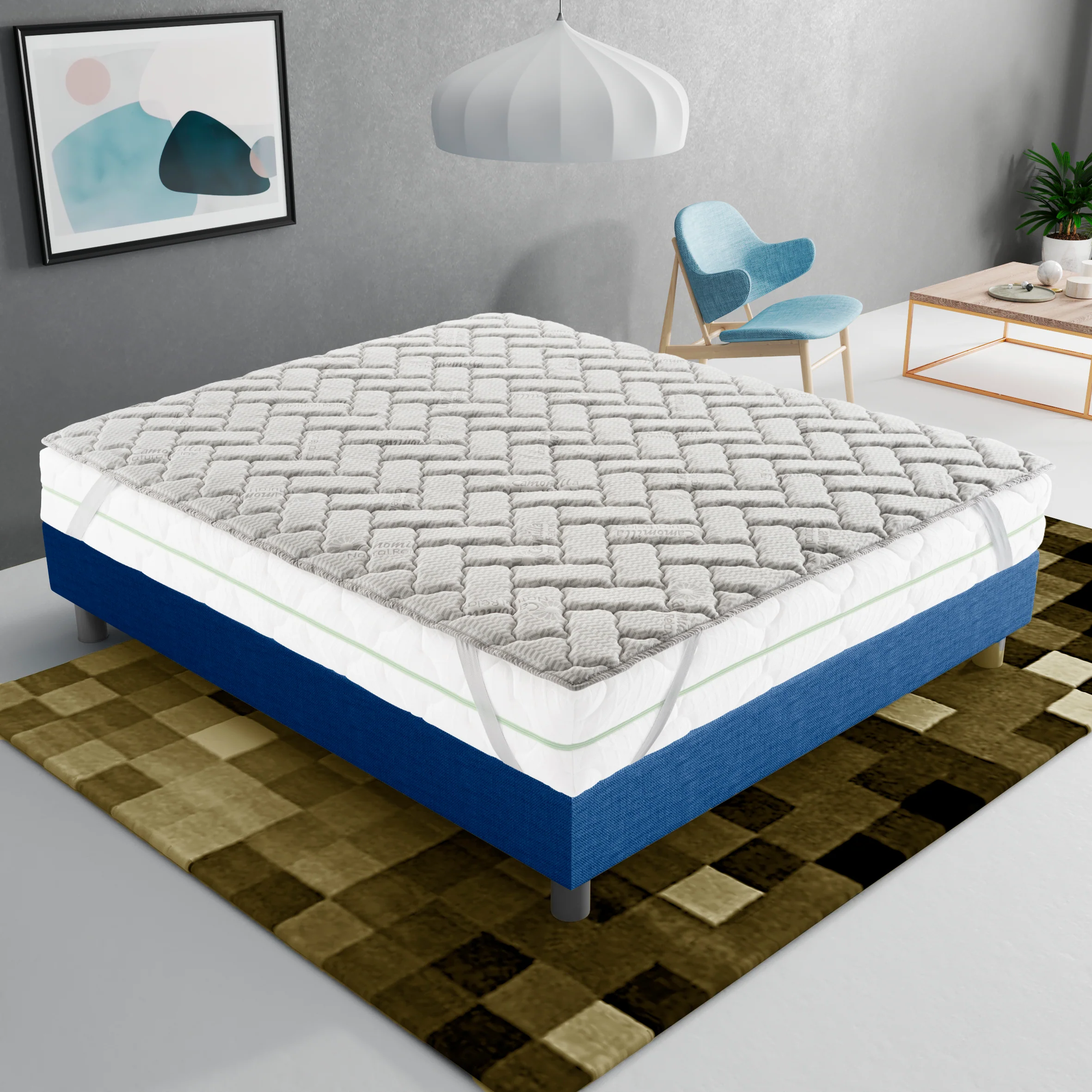 89d1e72b1ff0adfad6c68ec13458de1d73ea06cfbe35382fbb865b30ded322fe.webp Topper 90x190 in memory foam 3 cm con rivestimento Trapuntato con Elastico - Image 1